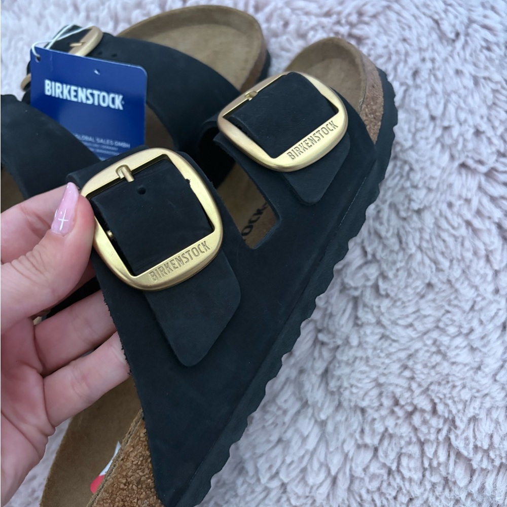 Birkenstock Black Sandals with Gold Accents